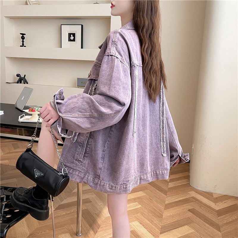 宽松设计感紫色牛仔外套女2025年新款秋季洋气减龄百搭慵懒风上衣|undefined