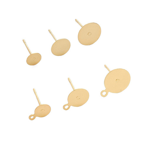 14K gold-plated copper round flat earring back with hook earring, no hook, handmade DIY jewelry accessory