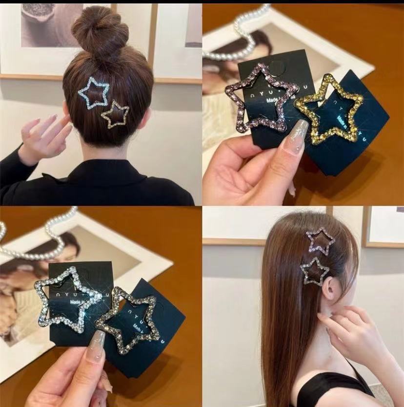 새로운 다이아몬드 장식 오각별 머리핀, 앞머리핀, 잔머리핀, 공장 직판, 패셔너블하고 다용도로 활용 가능한 다이아몬드 장식 디자인
