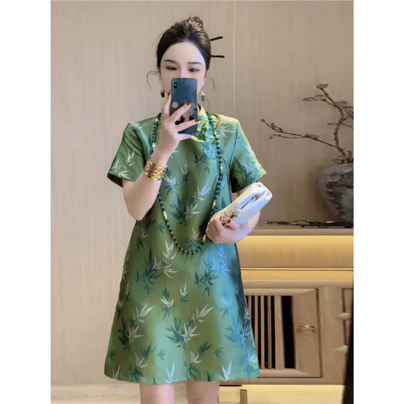 OK-140 Новое улучшенное популярное платье в китайском стиле с бамбуковым принтом, летнее изысканное ретро-высококачественное уникальное платье