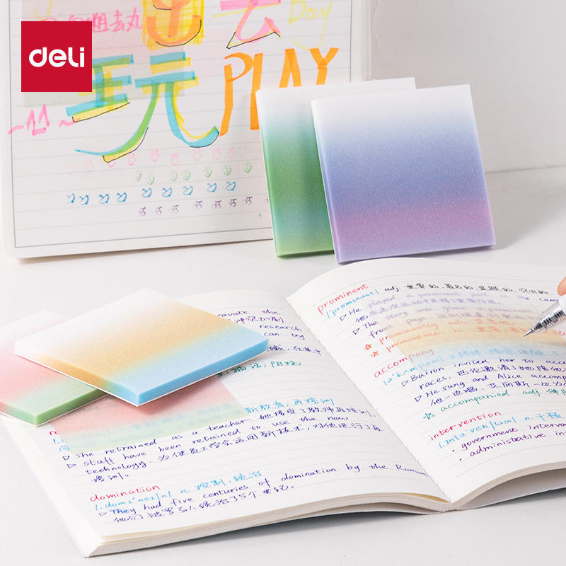 Deli BT405/406 고색 가치 진주 빛 투명 포스트잇 노트 접착 라벨 그라디언트 노트
