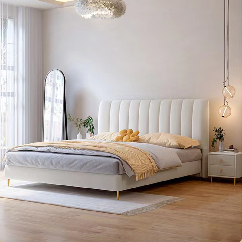 北欧轻奢科技布艺床现代简约网红奶油风双人床实木卧室家具储物床