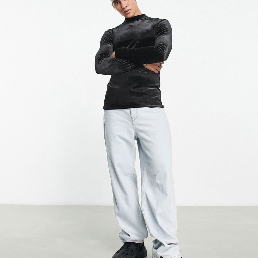 Herren Samt Rollkragen T-shirt Langarm Slim Fit Für Den Winter_voghion.com