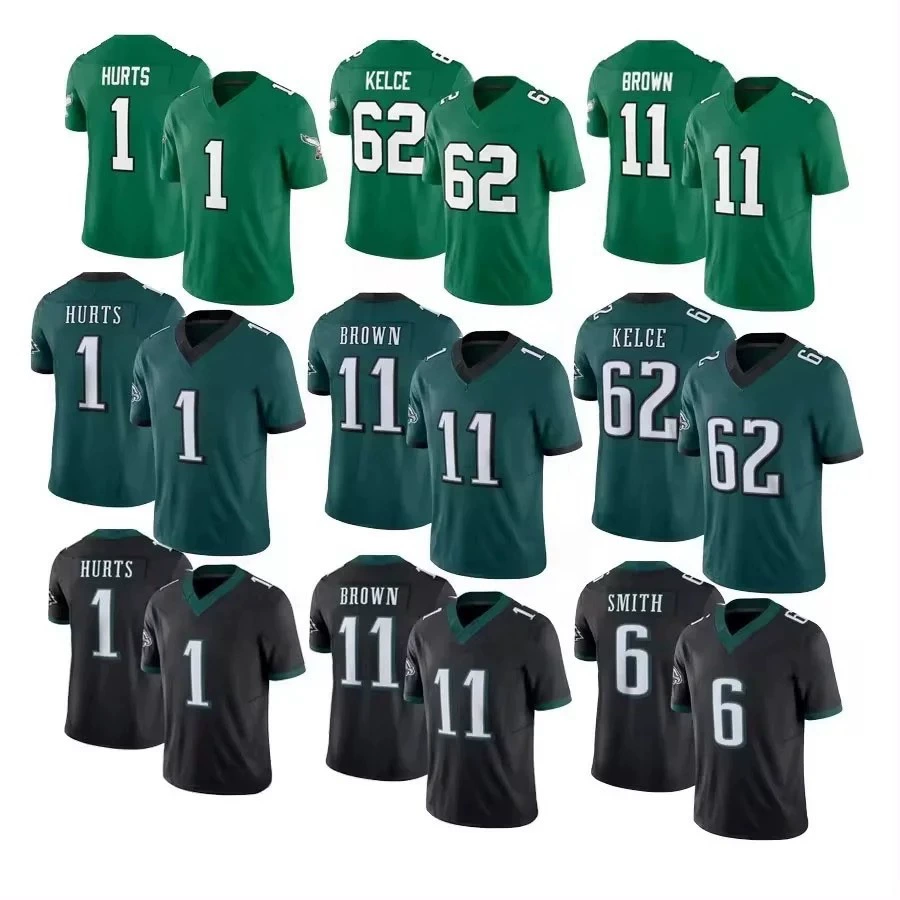 НФЛ Иглс Джерси № 1 Hurts № 26 Barkley 62 Kelce вышитая оливковая одежда для внешней торговли