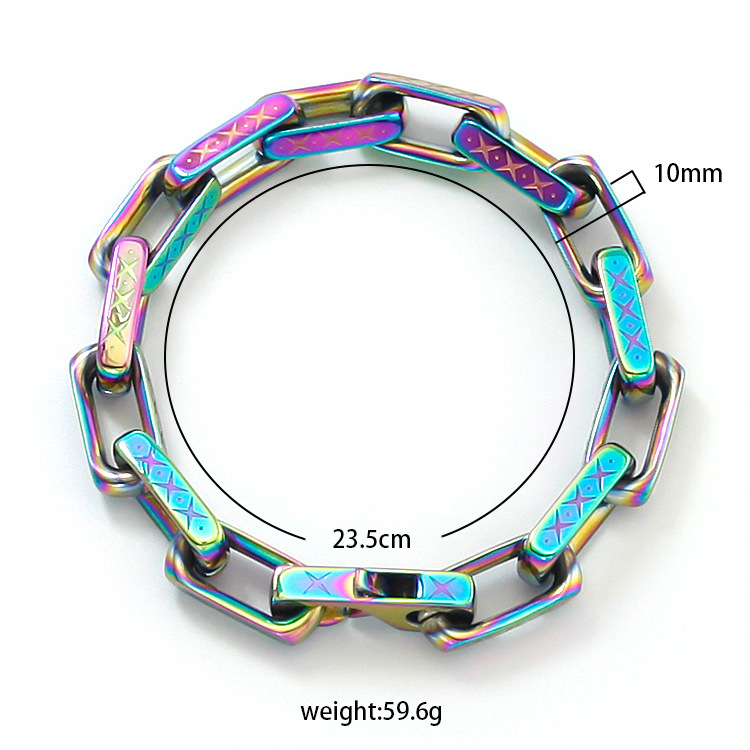 Cross-Border Export Titanium Steel Colorful Gold Chain Customized Personalized Hand-Spliced Accessories European and American Men's Trendy Hip-Hop Bracelets Cross-Border Export Titanium Steel Colorful Gold Chain Customized Personalized Hand-Spliced Accessories European and American Men's Trendy Hip-Hop Bracelets