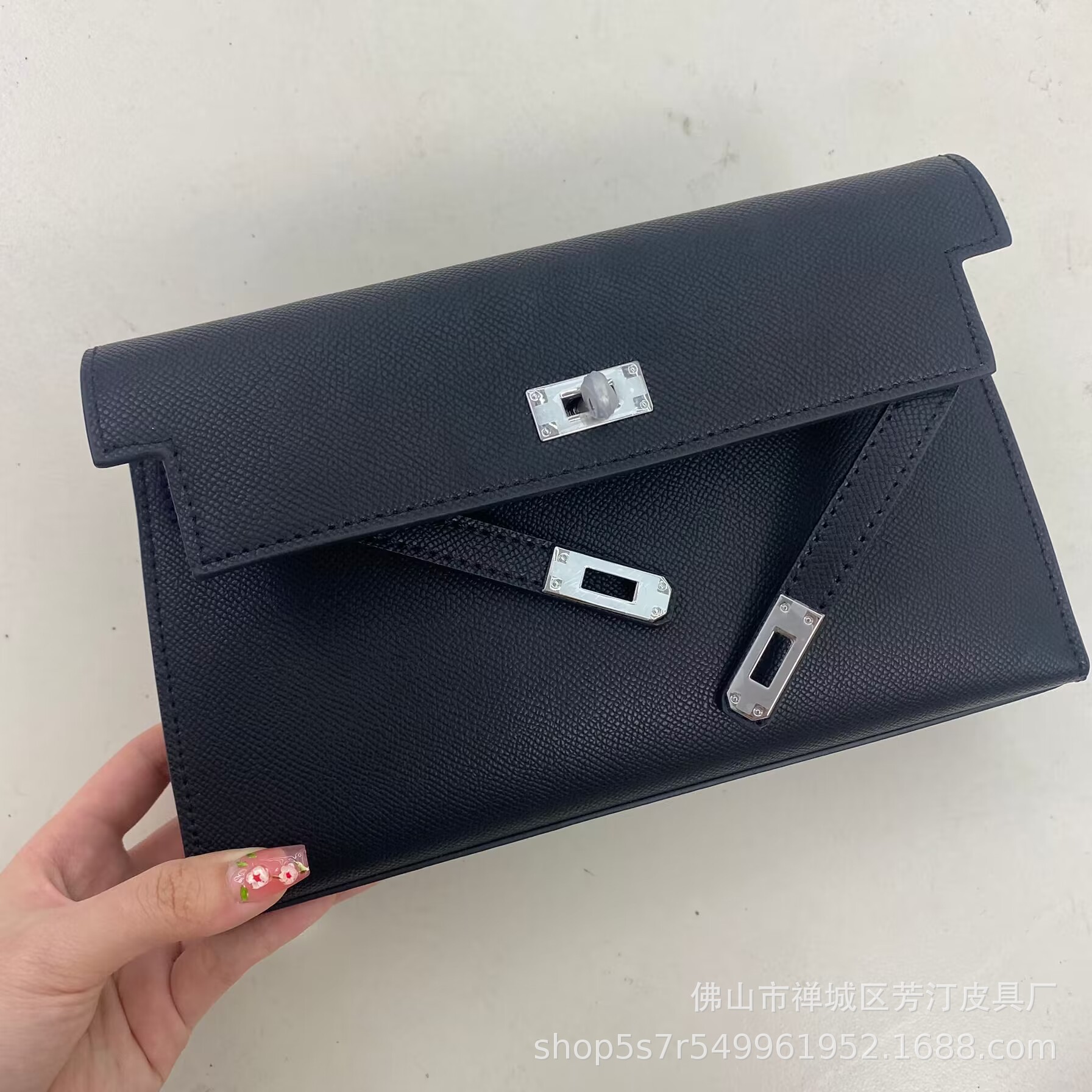 Double Strap Horizontal Palm Grain Leather Bag With Silver Buckle - Women's Genuine Cowhide Baguette Shoulder Underarm Crossbody Classic