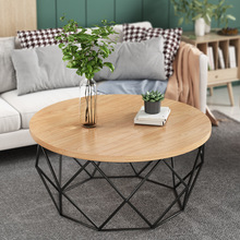 北欧圆形创意茶几简约现代铁艺家用客厅简易小户型实木轻奢原木桌