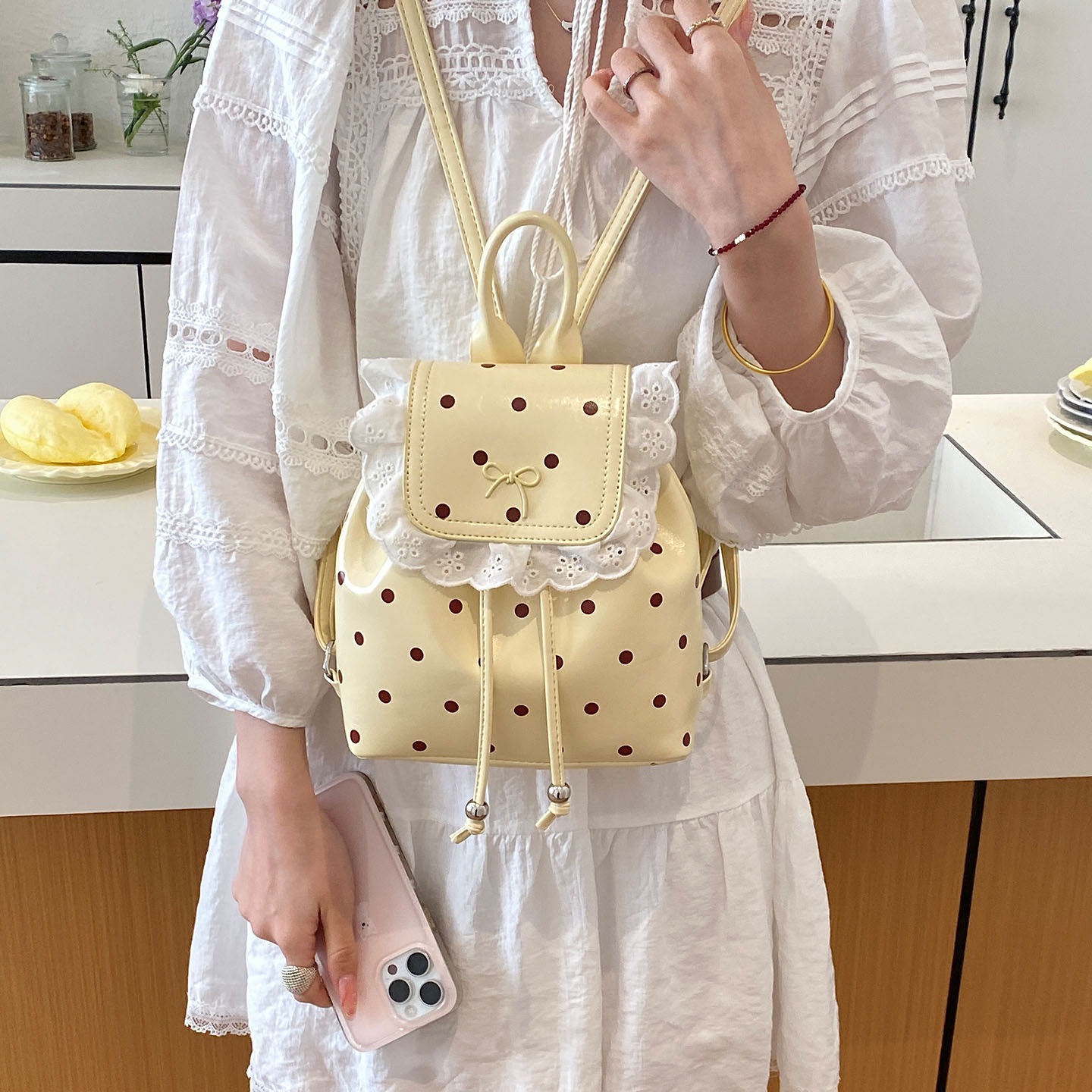 Mochila escolar para mujeres ins super-fuego mochila de moda mochila de estudiantes chicas adorable punto de onda viento nuevo 2026 encaje