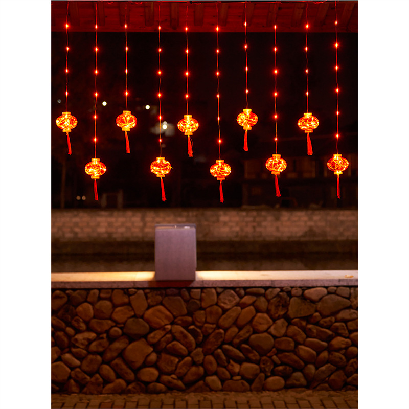 설날 빨간 랜턴 장식 장식 빛 작은 색 빛 번쩍이는 빛 끈 빛 새해 별 새해 장식 발코니 봄 축제 장식 홈