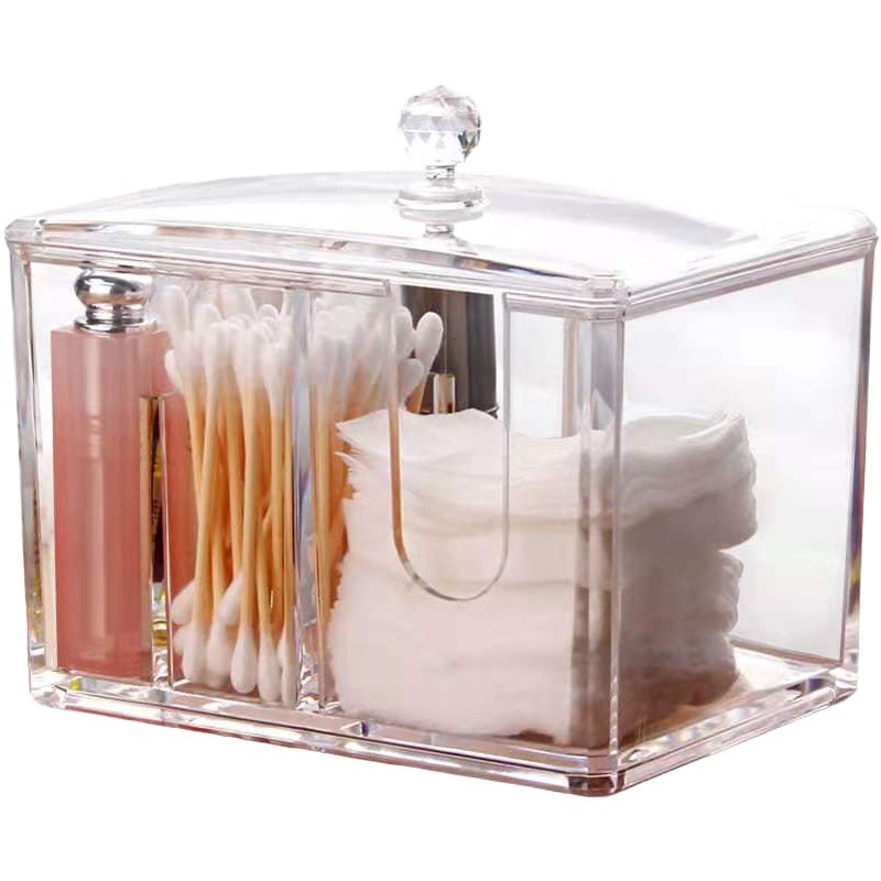 Caja de almacenamiento de algodón cosmético caja de hisopo de algodón tocador maquillaje lápiz labial a prueba de polvo acrílico transparente removedor de maquillaje multifuncional caja de algodón