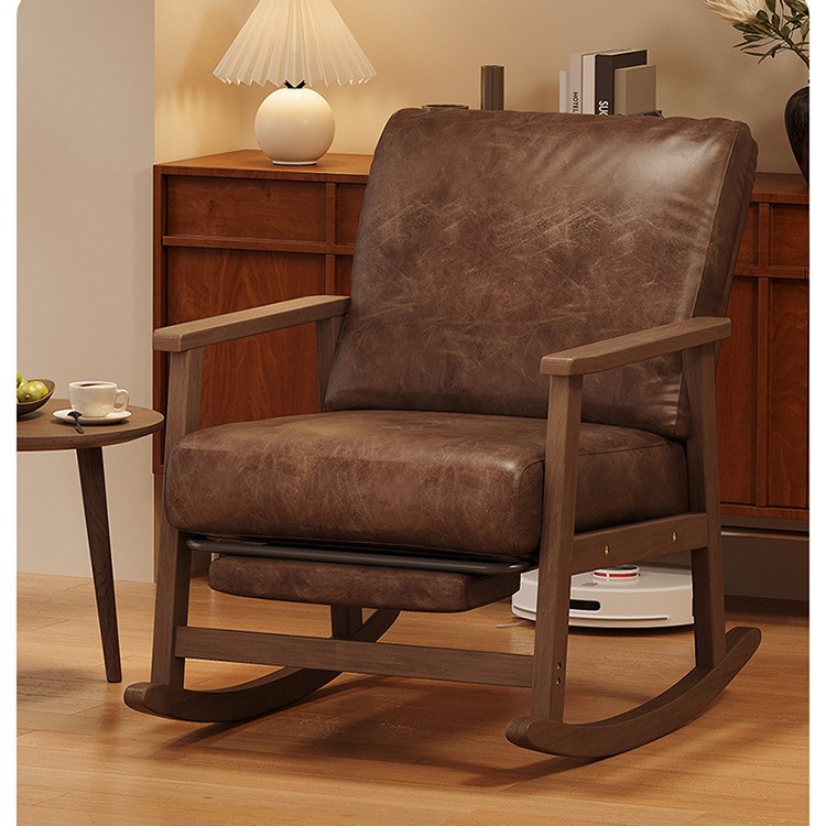 Silla de mecedora de madera maciza, silla de descanso para adultos, silla de almuerzo para balcón, sala de estar casera, perezosa