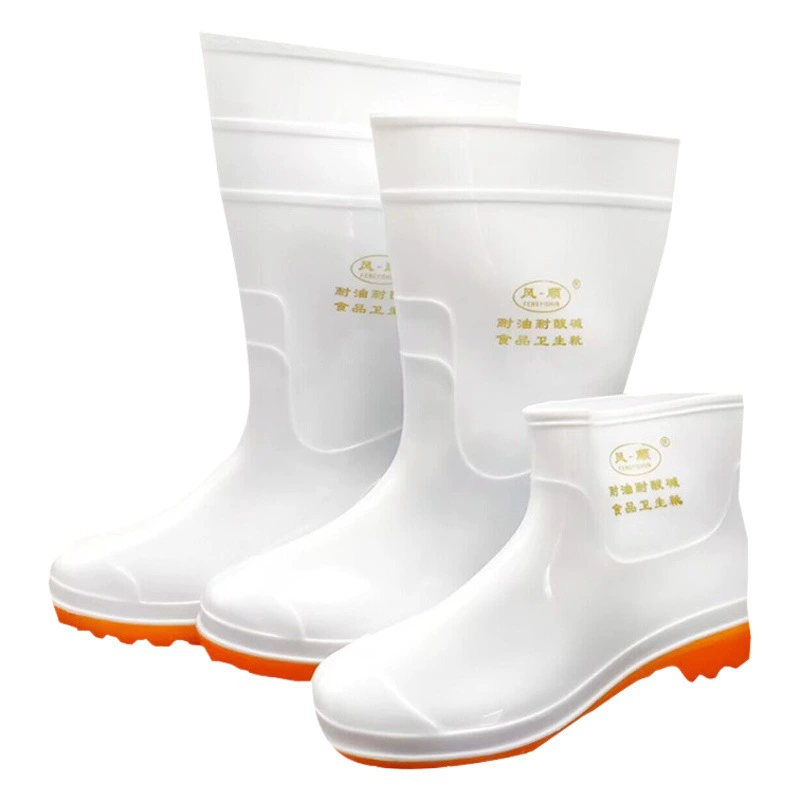 Белые непромокаемые сапоги Fengshun для еды Водная обувь Высокие сапоги Средние сапоги Резиновые сапоги Нескользящая устойчивая к кислотам и щелочам Пищевая Фабрика