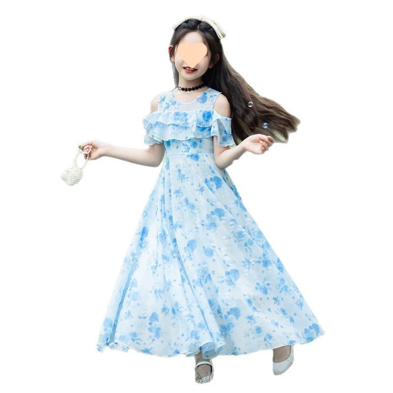 Summer children's summer clothing, small princess costume, sleevless dress, skirt, western style, floral print, for teenagers
