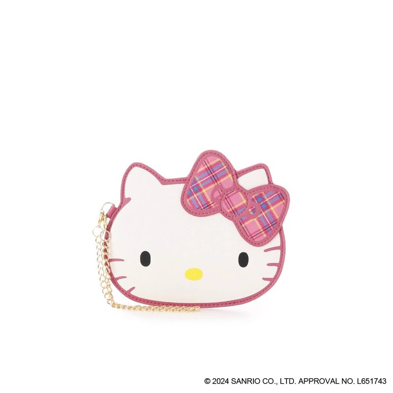 Hello Kitty50周年蝴蝶结格纹收纳卡包可爱卡通大脸造型链条包挂|undefined