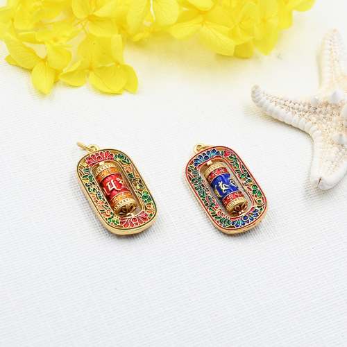 Tibetan Six Syllable Mantra Prayer Wheel Pendant Sand Gold Enamel Knitwear Chain Accessory Wholesale