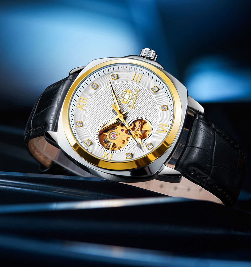 Ny klocka Gucamel Herr helautomatisk mekanisk klocka Affärsmode Diamant infälld klocka Night Glow Creative Watch_voghion.com