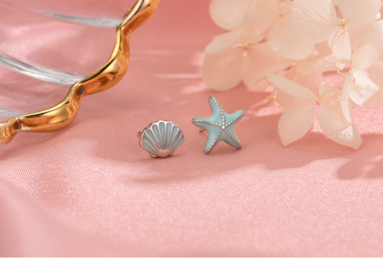 1 Pair Quantity Holiday, Travel Occasion 925 Sterling Silver Material Starfish Pattern 1 Pair 925 Sterling Silver Starfish Shell Ear Studs