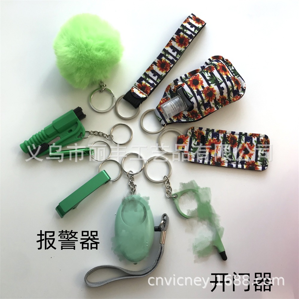 Llavero de muñeca de espejo cruzado Juego de 10 piezas Bolsa de desinfectante de manos para mujer Llavero de alarma de aluminio