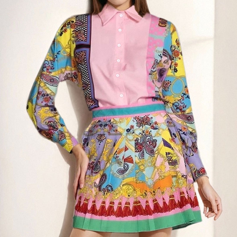 Leisure Suit Sets Type Holiday, Daily Occasion Shirt Collar Neckline Holiday Daily Women's Temperament Commuter Commute Style Printing Polyester Leisure Suit Skirt Sets