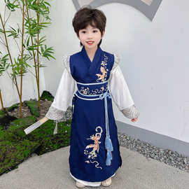 童装春夏款古风汉服年年有余刺绣唐装长袍两件套六一表演服批发