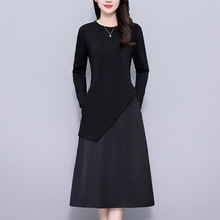 宽松显瘦黑色气质大码女装胖mm长袖连衣裙春秋季新款阔太太妈妈装