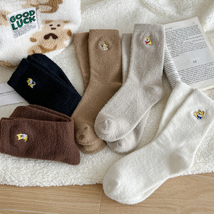 Socks women's warm Australian velvet cute puppy autumn and winter coral velvet padded tube socks plush sleep home floor socks