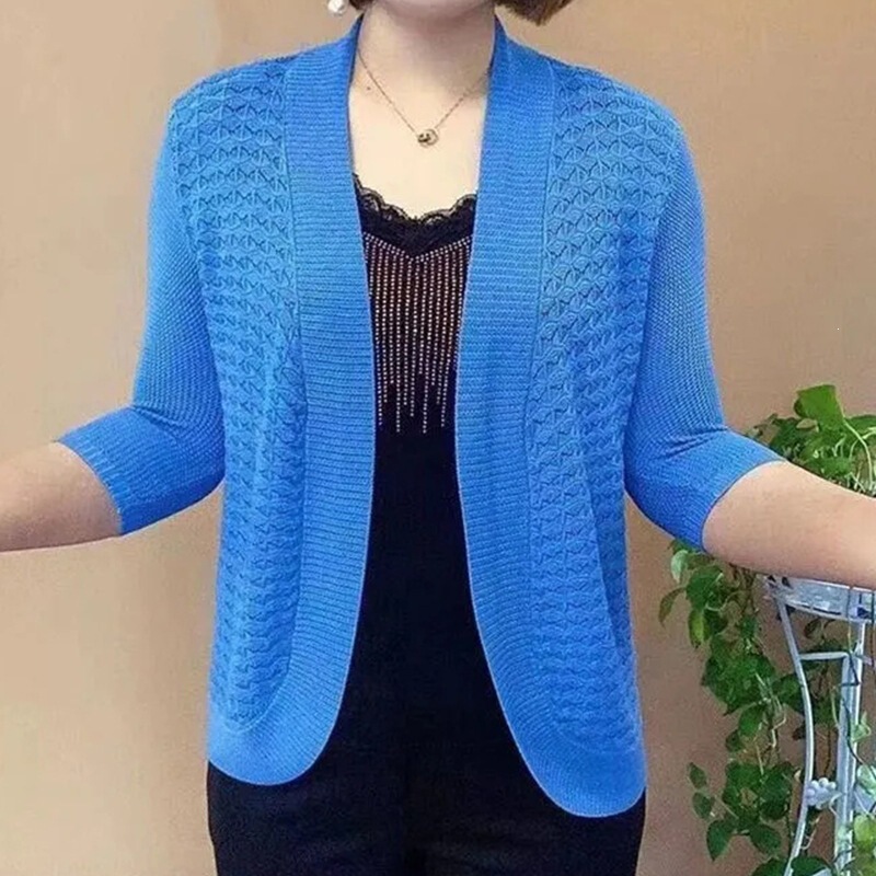 New Summer Sun Protection Clothing for Women, Hollow-Out Thin V-Neck Air-Conditioning Cardigan, Loose Casual Outerwear, Shawl Knitted Jacket