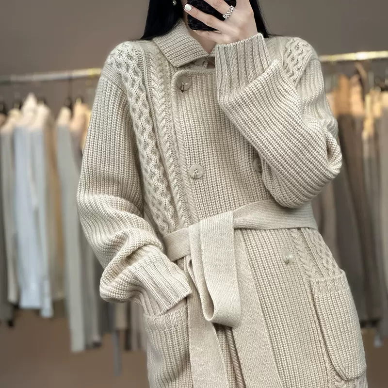 重磅秋冬中长款羊毛针织开衫女加厚慵懒羊绒大衣毛衣外套韩版宽松