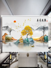 批髮捲簾辦公室客廳會議室老闆房經理室山水圖案窗簾掛畫遮曬防水