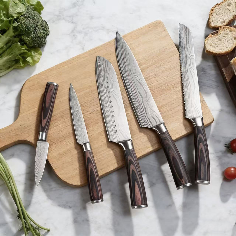 Japanese-Style Damascus-Pattern Stainless Steel Knife Set, Chef's Knife for Cutting Meat and Vegetables, Sharp Kitchen Knife for Home Use Japanese-Style Damascus-Pattern Stainless Steel Knife Set, Chef's Knife for Cutting Meat and Vegetables, Sharp Kitchen Knife for Home Use