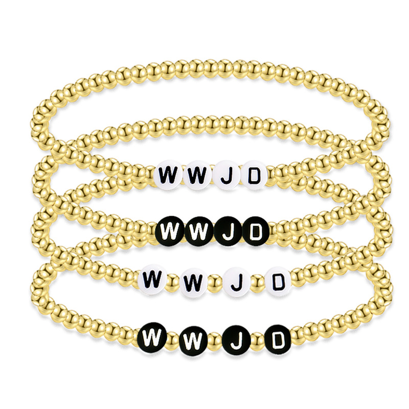 Amazon European and American Cross-Border Wwjd Letter Pink Braided Bracelet Gold Bead Letter Elastic Bracelet Set Amazon European and American Cross-Border Wwjd Letter Pink Braided Bracelet Gold Bead Letter Elastic Bracelet Set