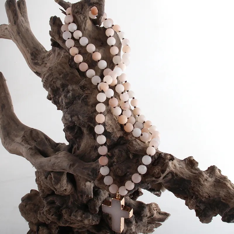 85g Weight Long Necklace Classification Natural Stone Chain Material Beaded Chain Chain Type 1 Piece Quantity Family Gathering, Date, Tea Party Occasion natural stone Material Cross Pattern Unisex Gender Bohemian Style Bohemian Cross Natural Stone Beaded Chain Long Necklace In Bulk 10