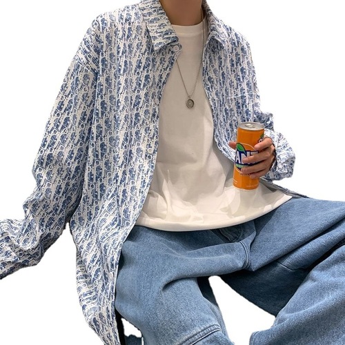 Hong Kong-style edgy handsome Instagram-inspired all-over floral letter logo shirt — men's matching long-sleeve floral shirt jacket