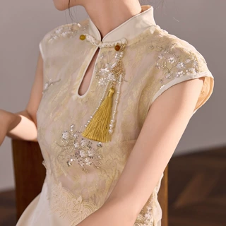 国风蕾丝绣片连衣裙女小个子高级感新中式改良款旗袍裙 ZX款N3111
