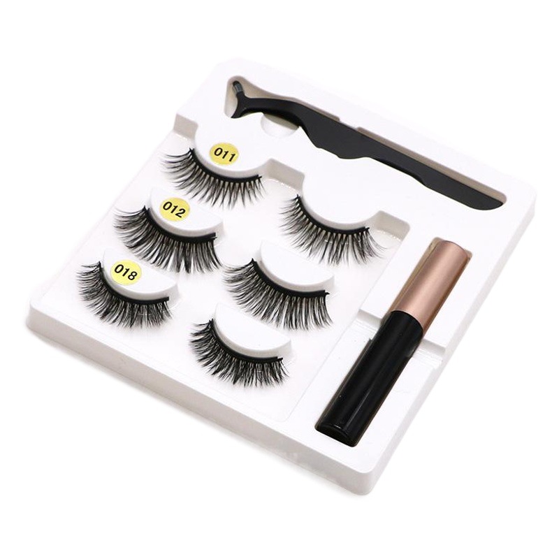 Tres pares de pestañas postizas magnéticas con pinzas pegamento delineador de ojos magnético conjunto de tres piezas lote de pestañas postizas de fibra química 3D