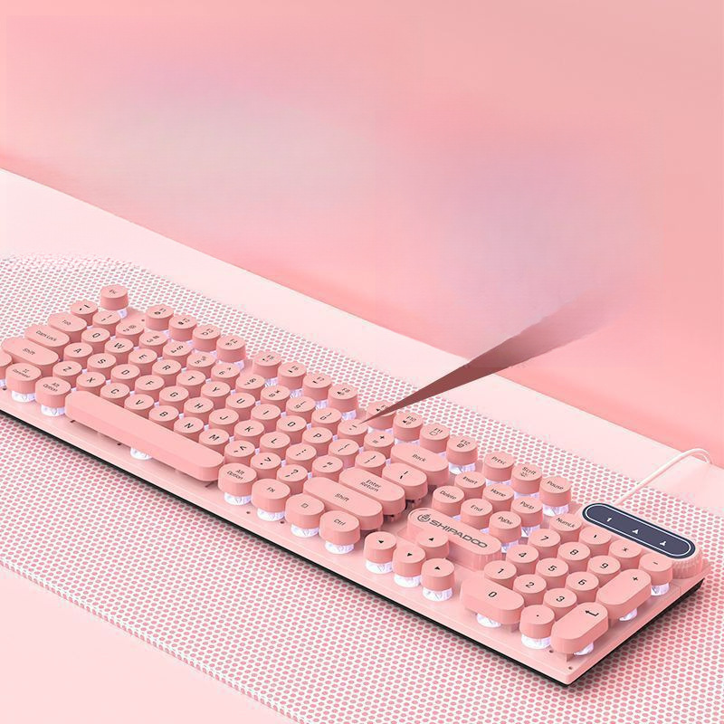 Ultra-Thin Silent Wired Keyboard Gaming Notebook Luminous Blue Pink Girls Retro Punk Office Mechanical Feel