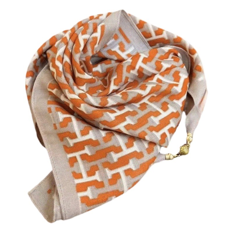 New autumn and winter small golden ball magnetic buckle fashion all-match high-grade silk cotton scarf square multi-functional scarf