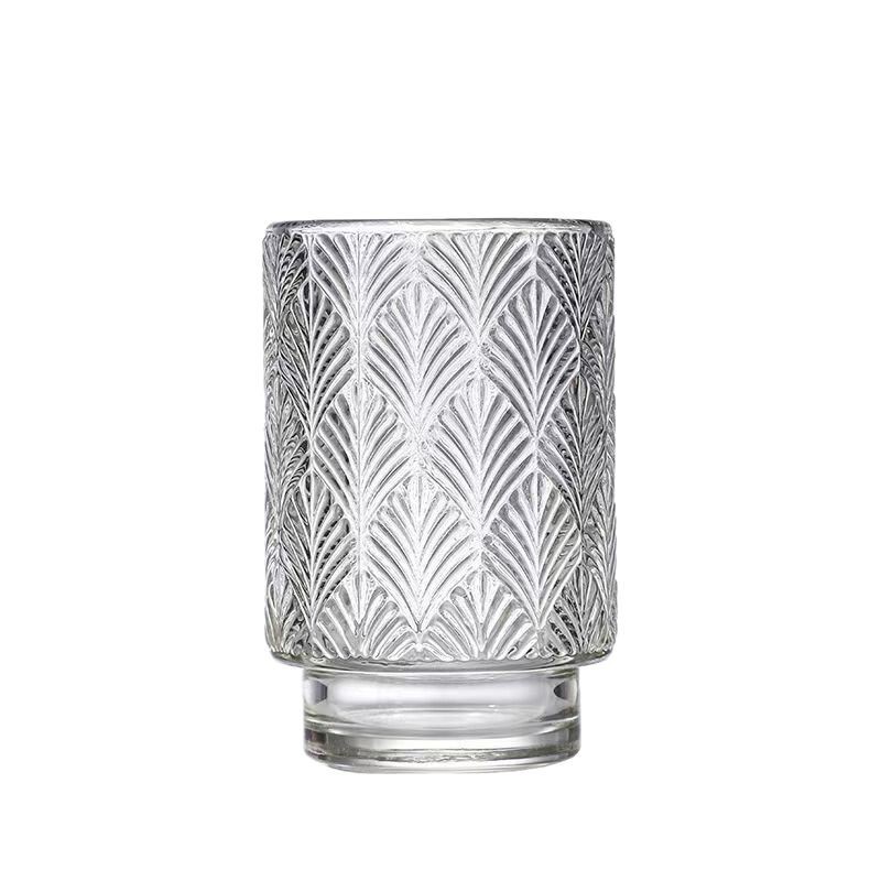 Glas de vela transparente engrosada en relieve candelabro de incienso hecha por sí mismo vasos de vela DIY recipiente de cera de boca grande adornos candelabro