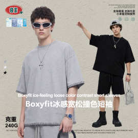 BE男装|美式短宽Boxyfit索罗娜宽松圆领短袖t恤设计感休闲上衣男
