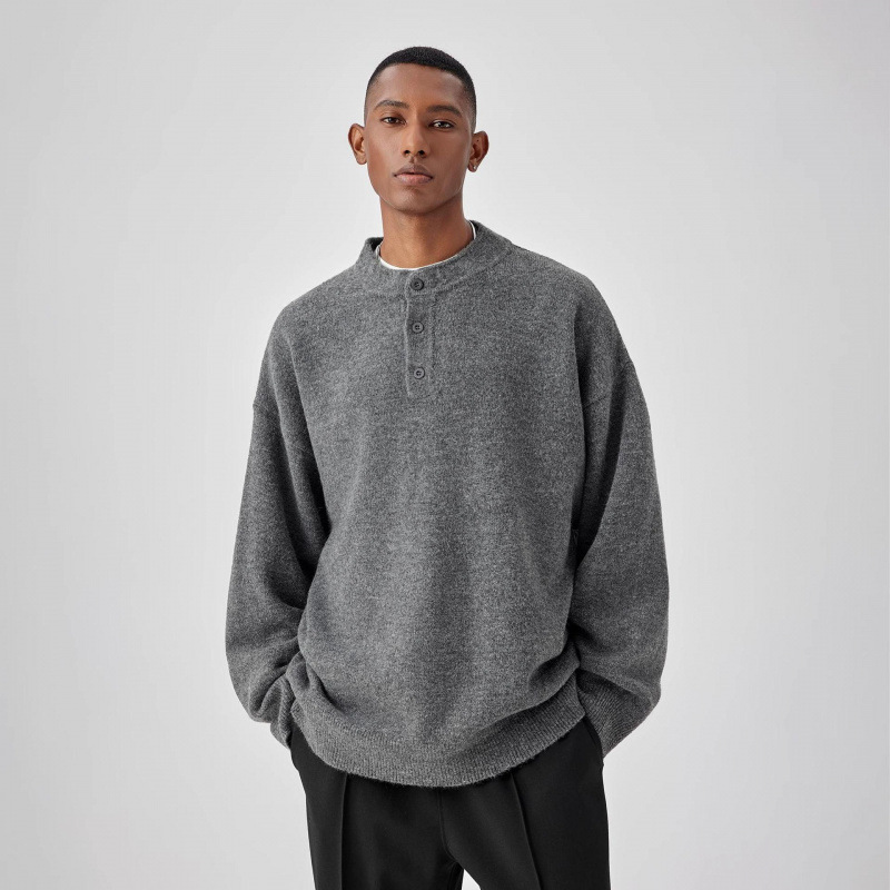 Bodydream Henry Collar Sweater for Men, Winter Machine Washable Knitwear, Lazy High-End Neutral Style Knitwear