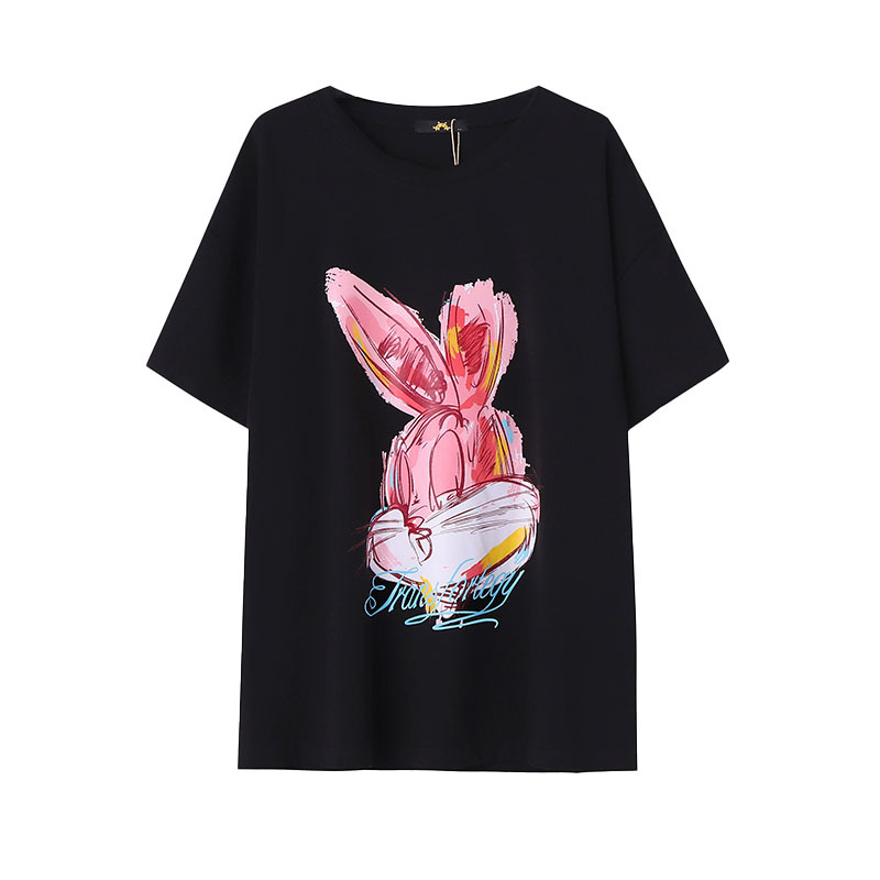 60.00 kg-150.00 kg Plus Size Plus Size T-shirt 2023 Summer New Round Neck Casual Loose Slimming Printed Cartoon