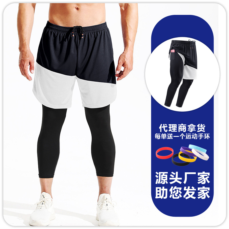Pantalones de baloncesto deportivos para hombres de cuatro estaciones pantalones ajustados pantalones cortos de dos piezas falsos pantalones cortos de dos en uno pantalones cortos de secado rápido