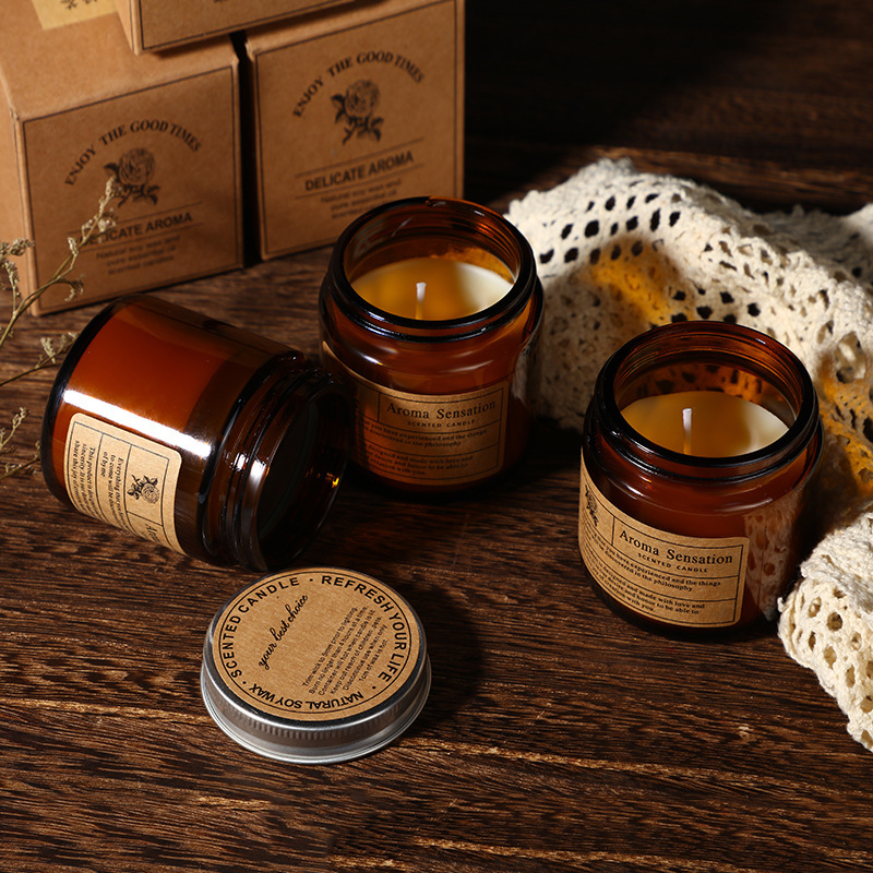 Niche brown glass cup aromatherapy candle wholesale wedding companion gift smokeless romantic fragrance candle custom cross-border