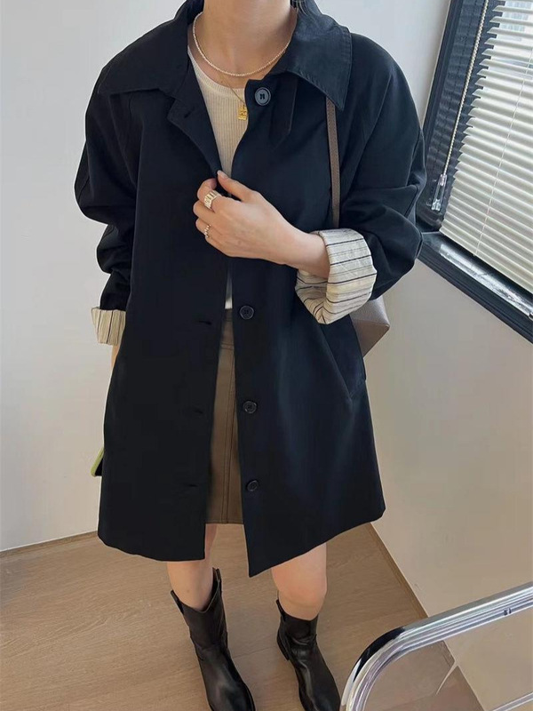 2025新款春秋季气质休闲风衣外套女中长款韩版宽松显瘦小个子大衣|undefined
