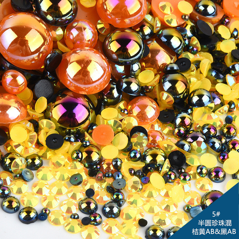 仿珍珠混尺寸混装ABS半圆珍珠树脂平底钻套装DIY饰品配件跨境批发|undefined