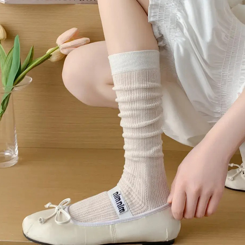 Women's Calf Socks Miu Series Summer Thin Breathable Mesh Long Socks Jk Ballet Style Slouch Socks Zhuji Socks Women's Calf Socks Miu Series Summer Thin Breathable Mesh Long Socks Jk Ballet Style Slouch Socks Zhuji Socks