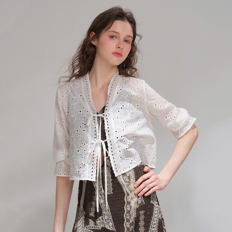 2026 Personalized Hollow-Out Design Pure Cotton Lace Shirt 2026 New Sweet Style Casual Youthful Versatile Top 2026 Personalized Hollow-Out Design Pure Cotton Lace Shirt 2026 New Sweet Style Casual Youthful Versatile Top