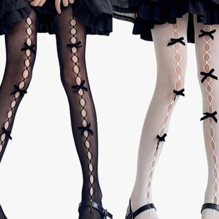 Spring and Summer Women's Silk Stockings Hollow Lace Black Bow Fishnet Stockings Inner Foot Stockings Hollow Fishnet Stockings Ins Trendy