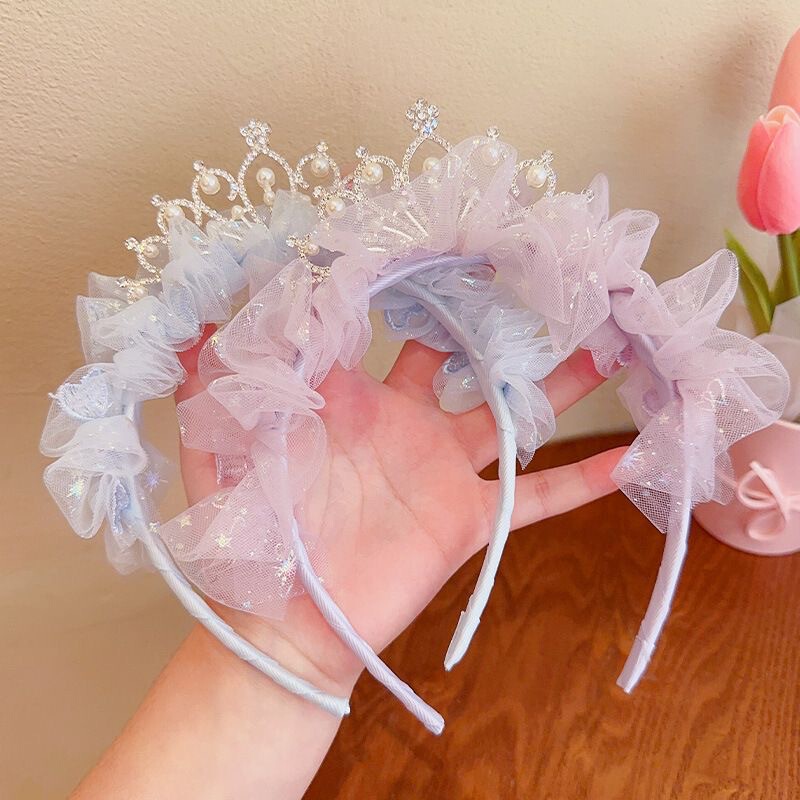 クラウンティアラ子供用ヘアバンドプリンセススーパーフェアリーヘッドバンドベビー誕生日ベールヘッドバンド女の子甘いヘアピンヘアアクセサリー|undefined