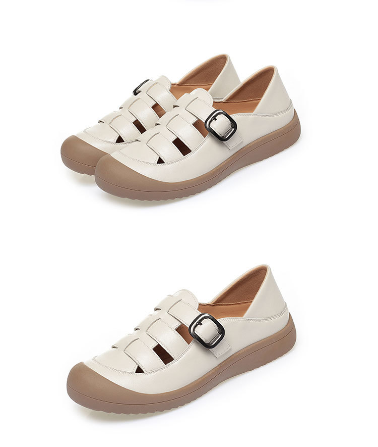 Sandal nữ mũi nhọn da bò thật đế dày thoáng khí — đen chi tiết 13